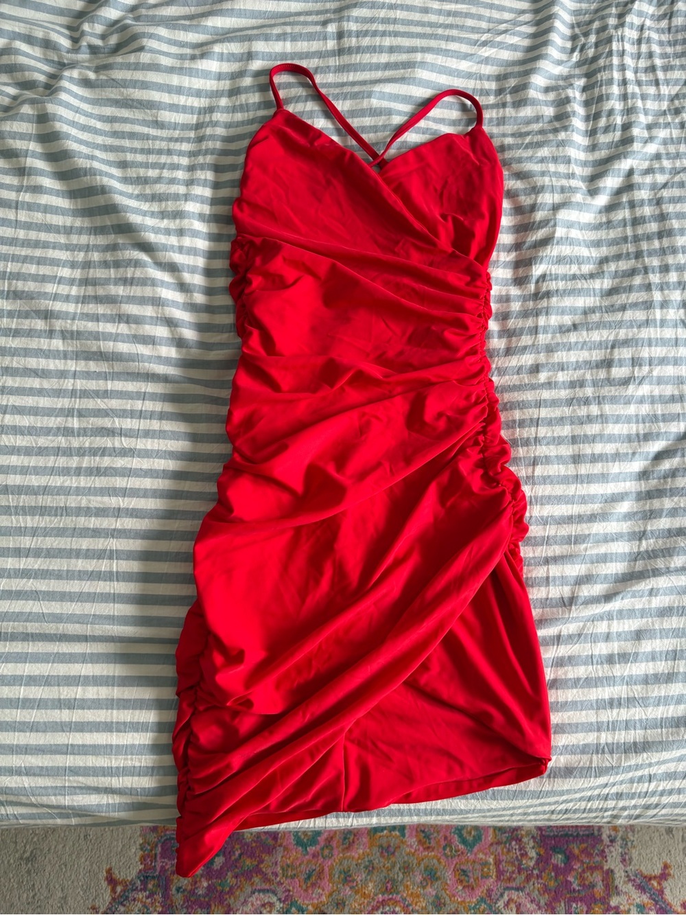 Tiger Mist Red Ruched Bodycon Midi Dress